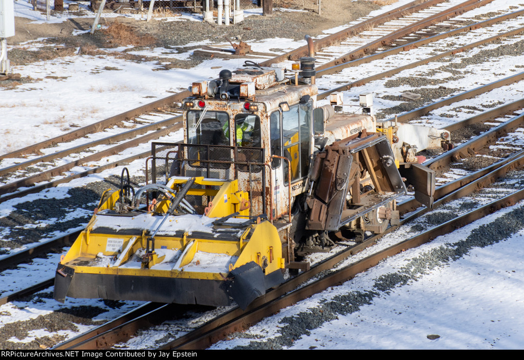 A piece of MOW equipment is seen at the west end of East Deerfield Yard 